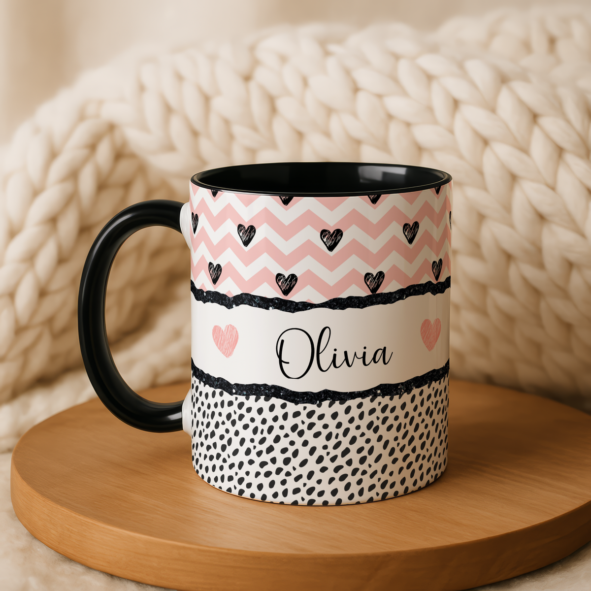 Personalised Best Friend Mug | Pink Heart BFF Gift | Custom Name Coffee Cup for