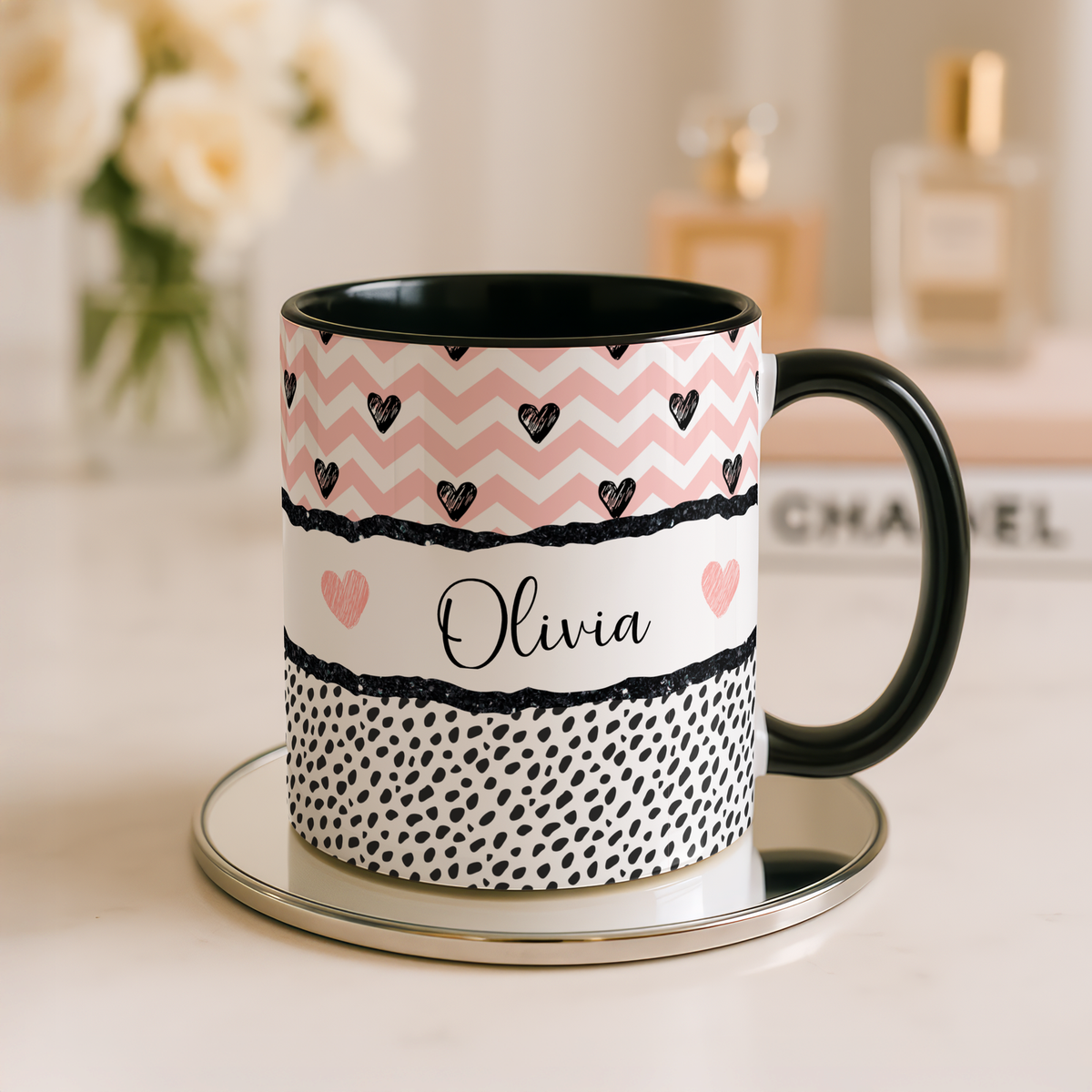 Personalised Best Friend Mug | Pink Heart BFF Gift | Custom Name Coffee Cup for