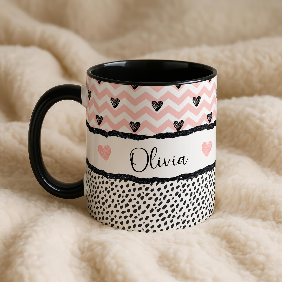 Personalised Best Friend Mug | Pink Heart BFF Gift | Custom Name Coffee Cup for