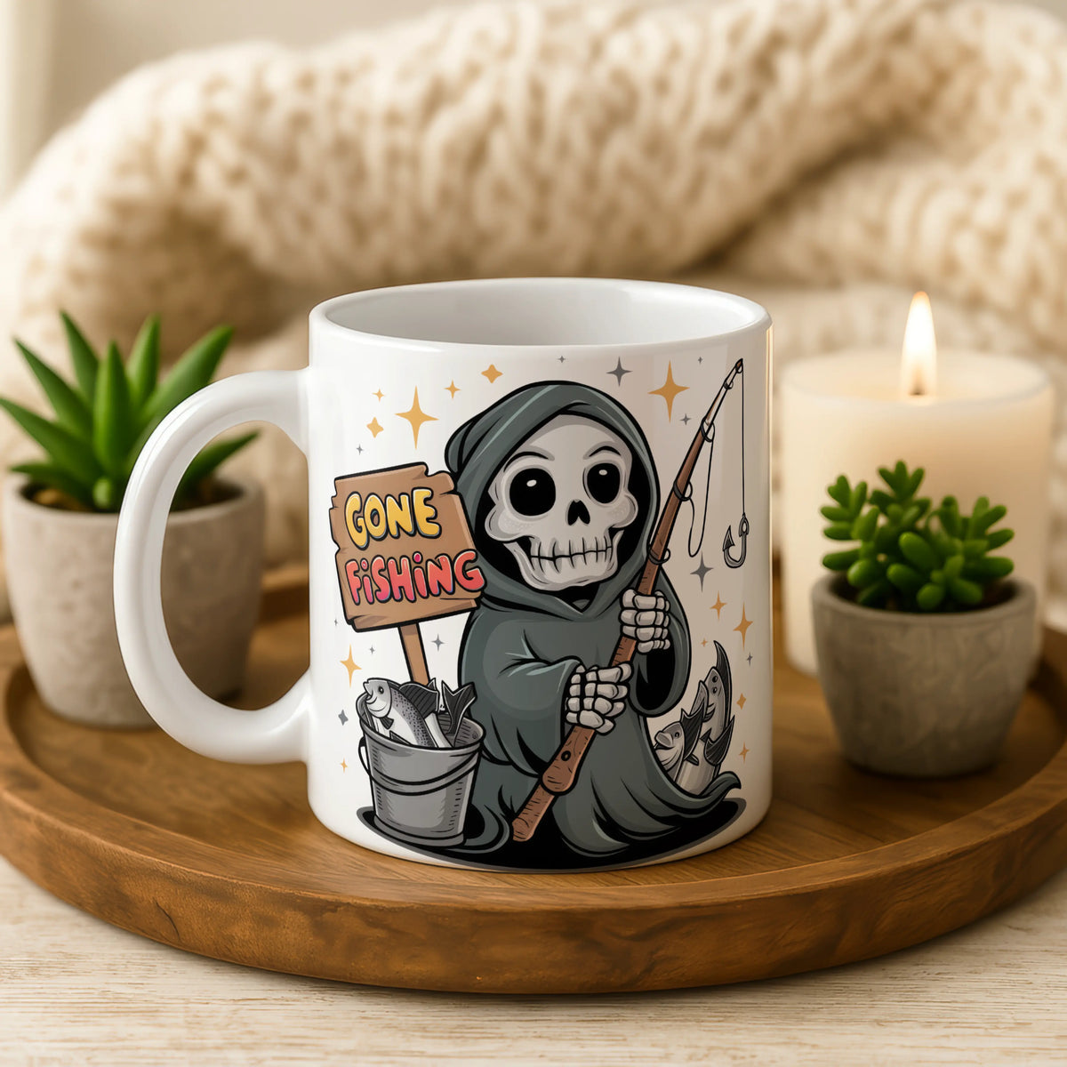 Gone Fishing Grim Reaper Mug - Image 1 | CreadGift