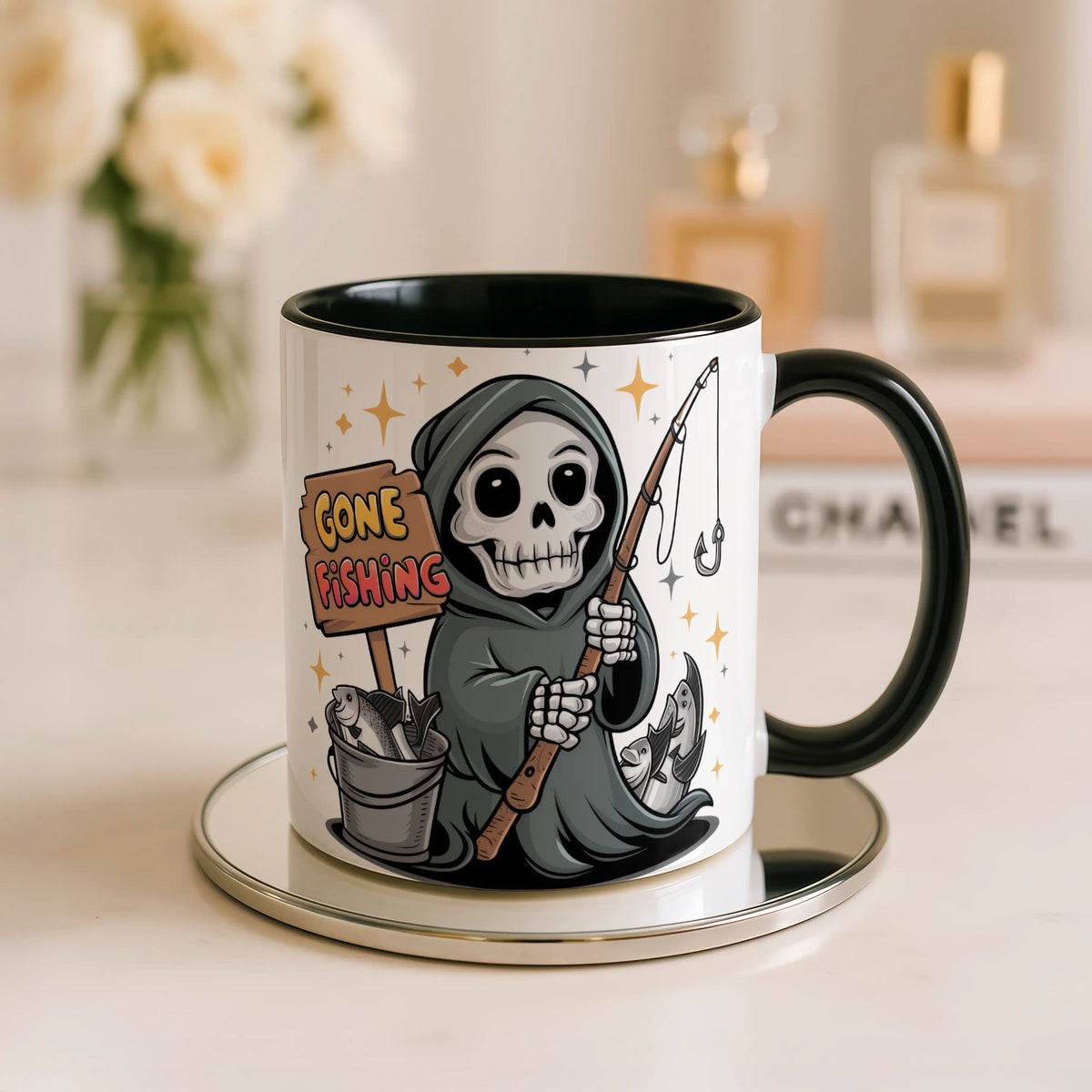 Gone Fishing Grim Reaper Mug - Image 2 | CreadGift