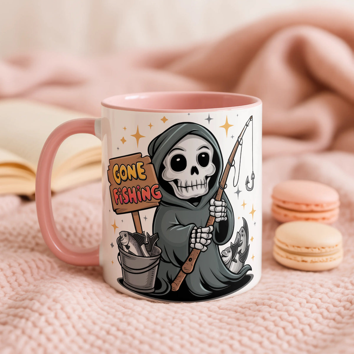 Gone Fishing Grim Reaper Mug - Image 3 | CreadGift
