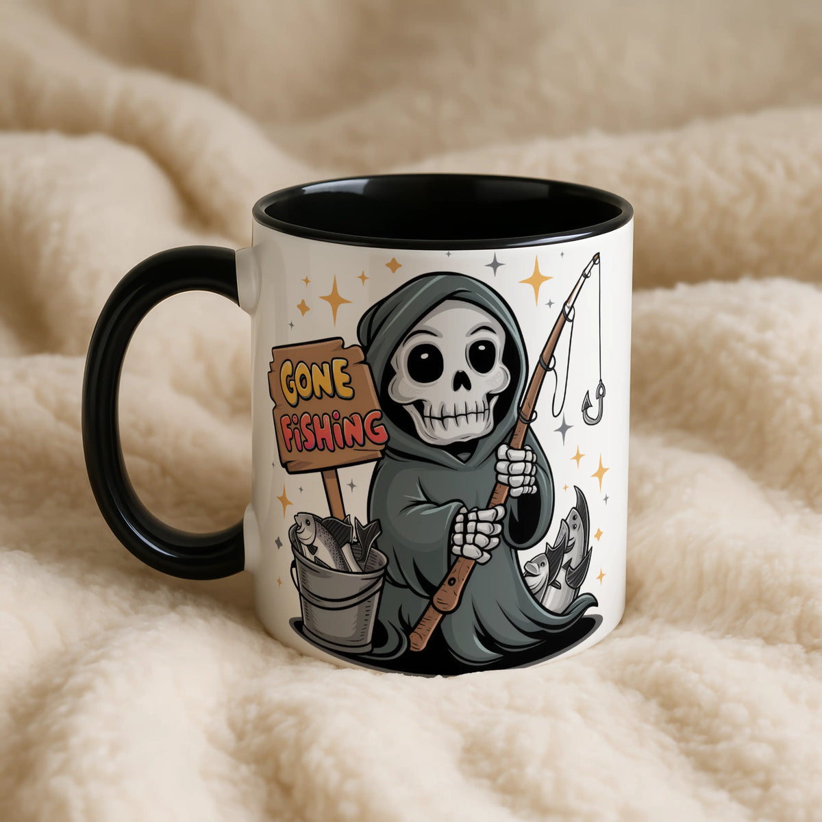 Gone Fishing Grim Reaper Mug - Image 4 | CreadGift