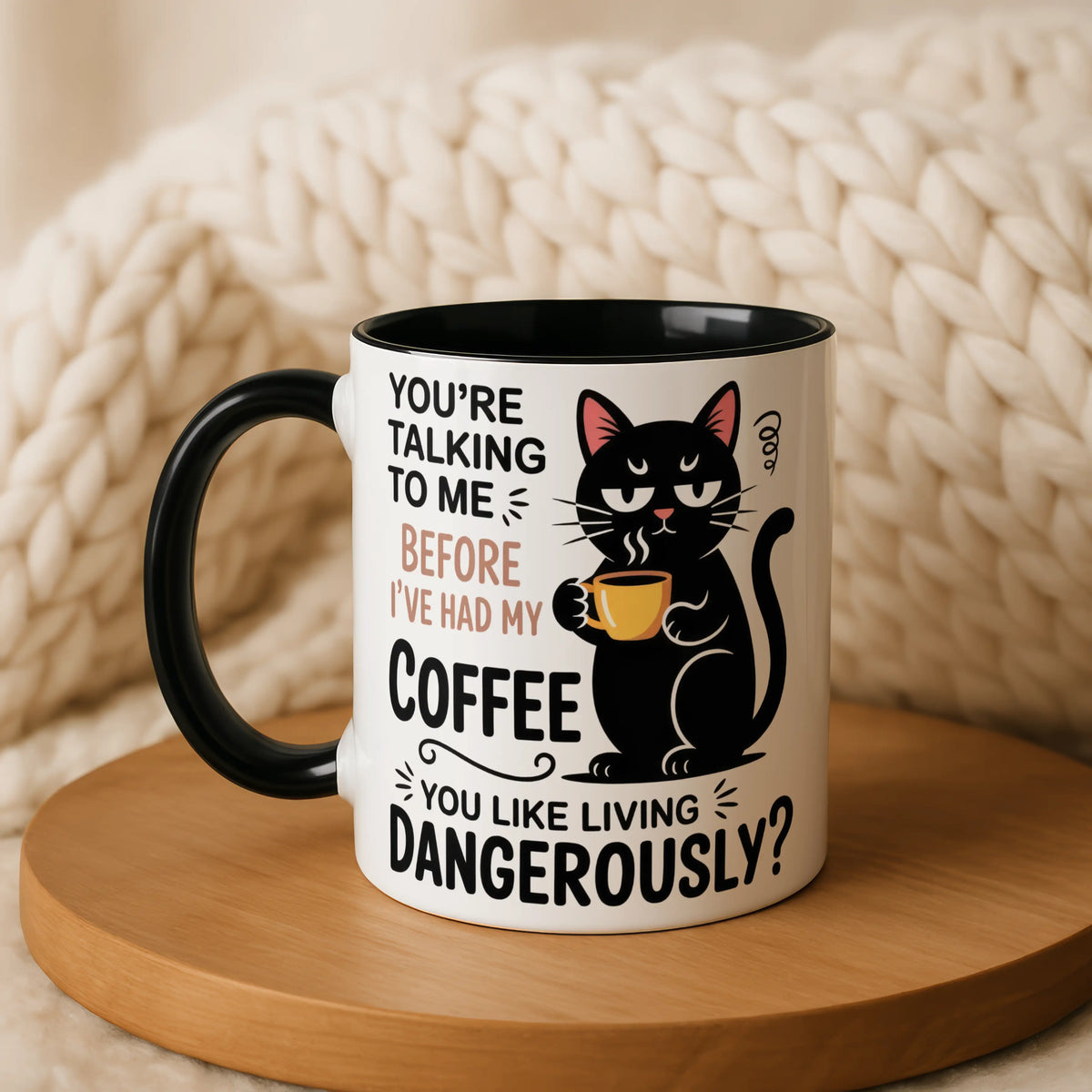 Living Dangerously Black Cat Mug - Image 2 | CreadGift