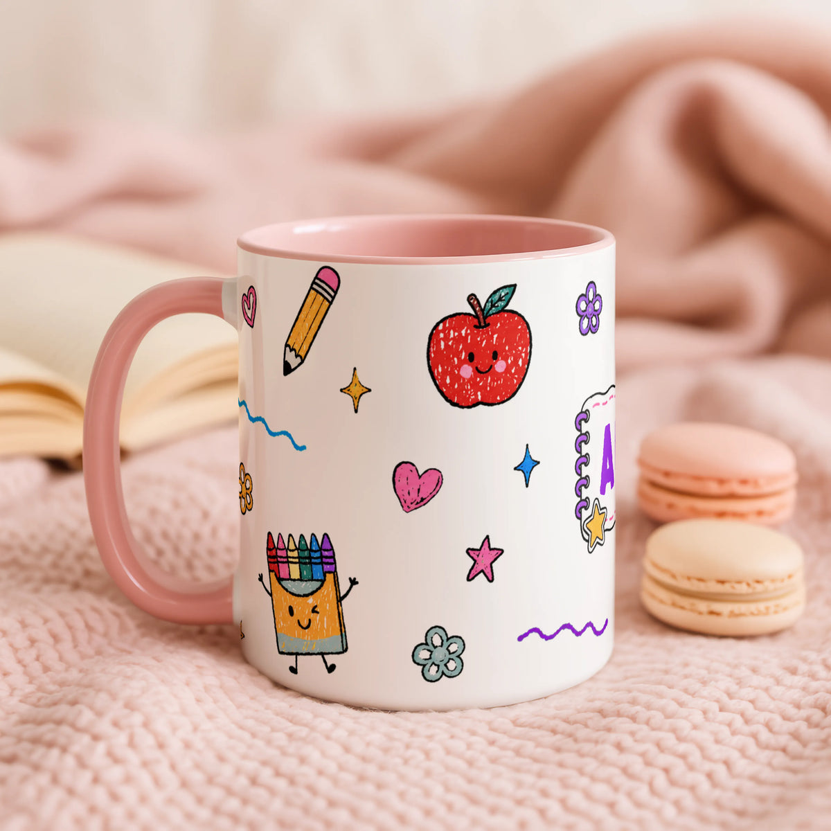 Personalised Kids School Doodle Mug | Custom Name Coffee Cup | Back to School Gift for Children
