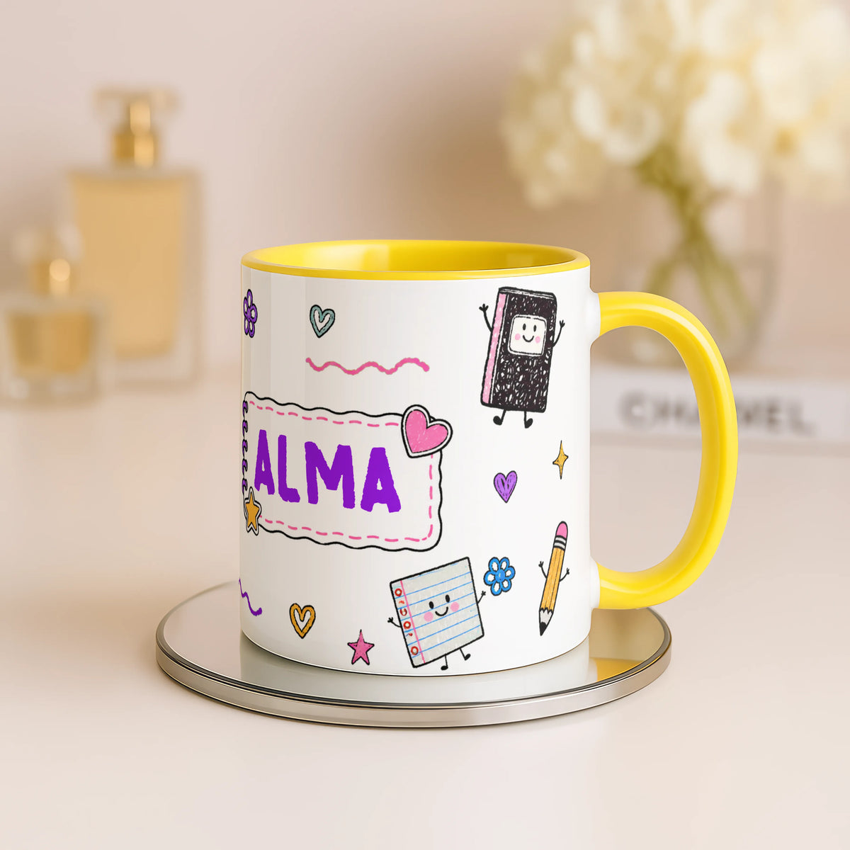 Personalised Kids School Doodle Mug | Custom Name Coffee Cup | Back to School Gift for Children