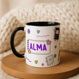 Personalised Kids School Doodle Mug | Custom Name Coffee Cup | Back to School Gift for Children