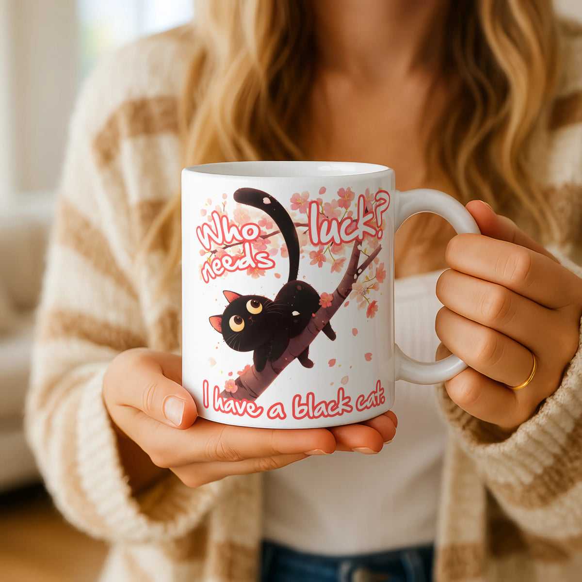 Who Needs Luck Black Cat Mug - Image 1 | CreadGift