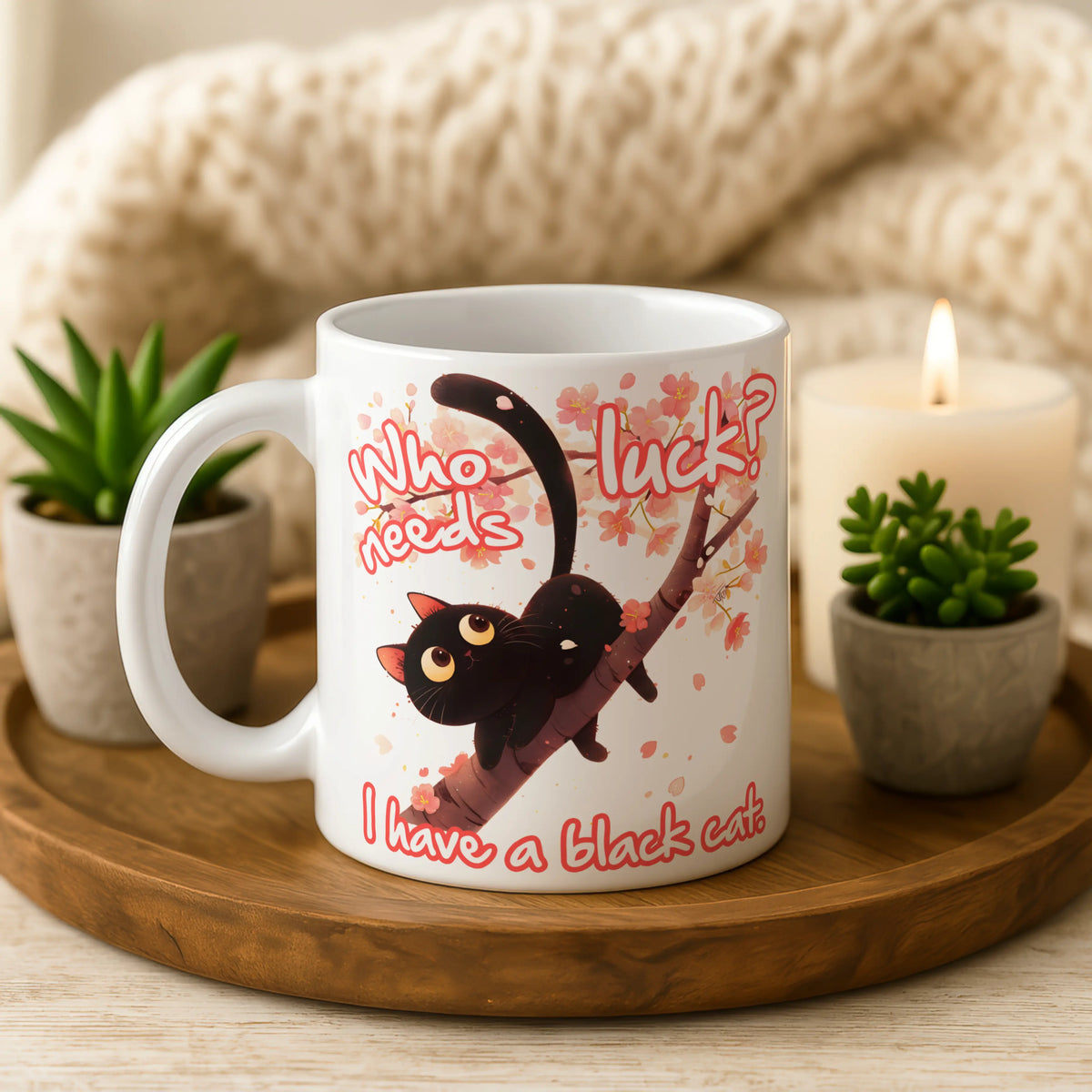 Who Needs Luck Black Cat Mug - Image 2 | CreadGift